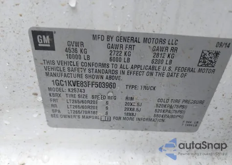 2015 Chevrolet Silverado 2500Hd Lt из США, поврежденный, VIN 1GC1KVE83FF503960